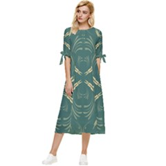 Floral Folk Damask Pattern Fantasy Flowers  Bow Sleeve Chiffon Midi Dress by Eskimos