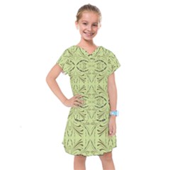 Floral Folk Damask Pattern Fantasy Flowers  Kids  Drop Waist Dress by Eskimos