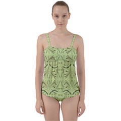 Floral Folk Damask Pattern Fantasy Flowers  Twist Front Tankini Set by Eskimos