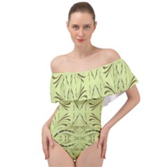 Floral Folk Damask Pattern Fantasy Flowers  Off Shoulder Velour Bodysuit  by Eskimos