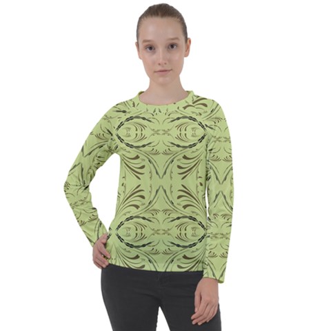 Floral Folk Damask Pattern Fantasy Flowers  Women s Long Sleeve Raglan Tee by Eskimos