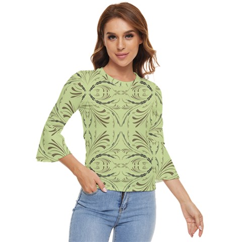 Floral Folk Damask Pattern Fantasy Flowers  Bell Sleeve Top by Eskimos