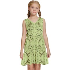 Floral Folk Damask Pattern Fantasy Flowers  Kids  Sleeveless Tiered Mini Dress