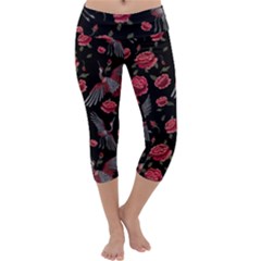 Cranes N Roses Capri Yoga Leggings by HWDesign