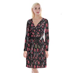 Cranes N Roses Long Sleeve Velvet Front Wrap Dress by HWDesign