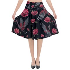 Cranes N Roses Flared Midi Skirt by HWDesign