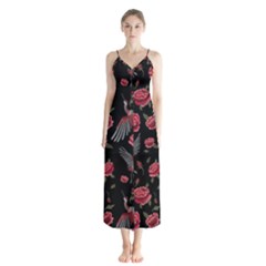 Cranes N Roses Button Up Chiffon Maxi Dress by HWDesign