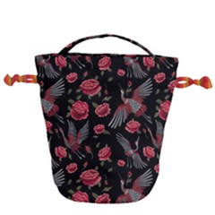 Cranes N Roses Drawstring Bucket Bag by HWDesign