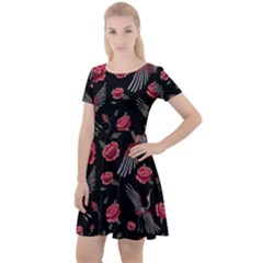 Cranes N Roses Cap Sleeve Velour Dress  by HWDesign