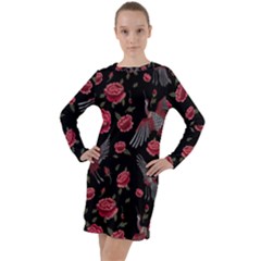 Cranes N Roses Long Sleeve Hoodie Dress by HWDesign