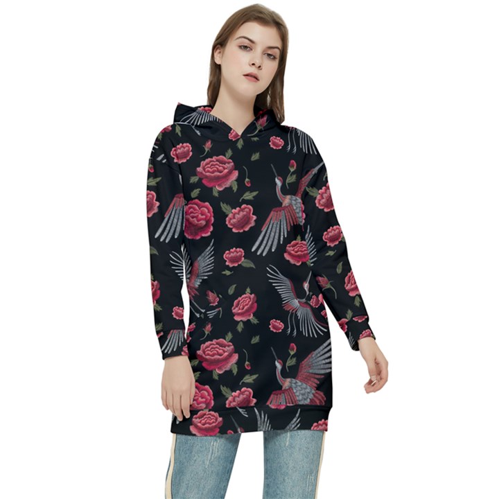 Cranes n Roses Women s Long Oversized Pullover Hoodie