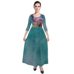 Fa Texture01 Quarter Sleeve Maxi Velour Dress