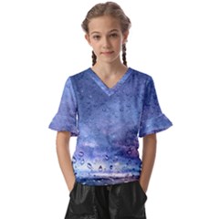 Gouttes D eau Galaxy Kids  V-neck Horn Sleeve Blouse