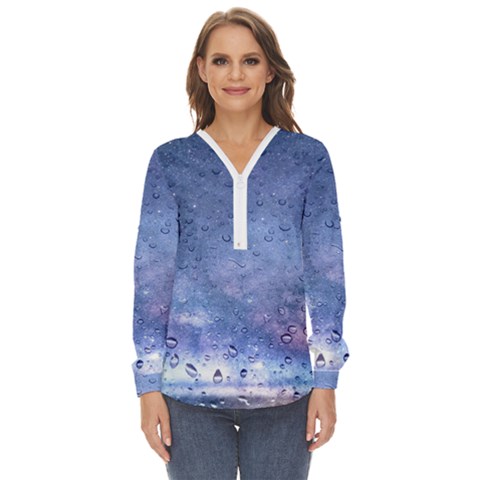 Gouttes D eau Galaxy Zip Up Long Sleeve Blouse by kcreatif