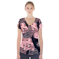 Abstrait Effet Formes Noir/rose Short Sleeve Front Detail Top by kcreatif