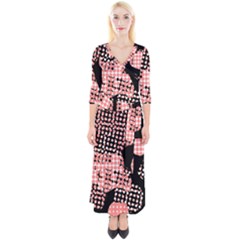 Abstrait Effet Formes Noir/rose Quarter Sleeve Wrap Maxi Dress by kcreatif