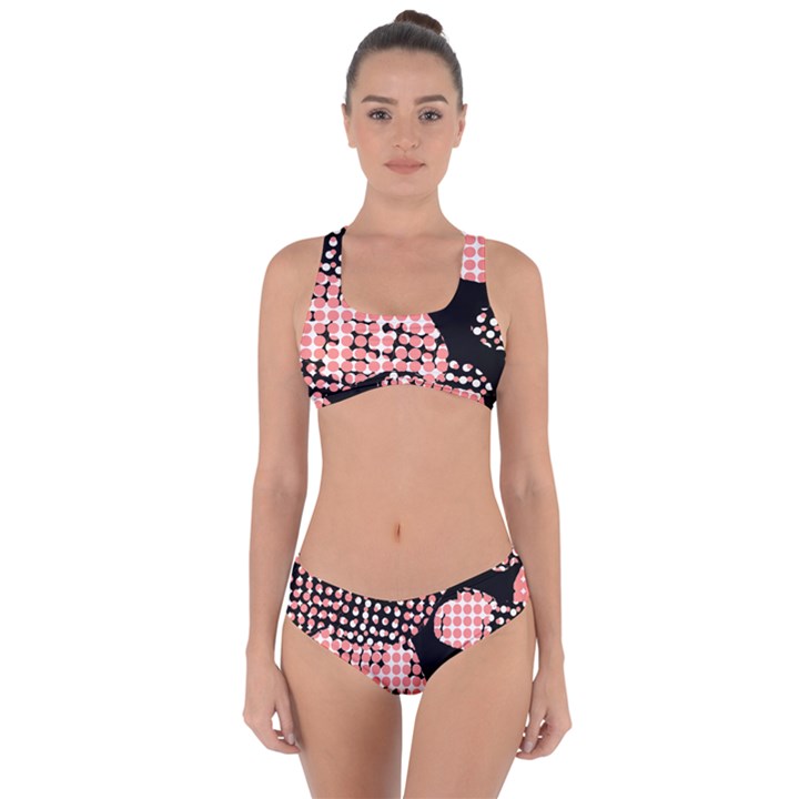 Abstrait Effet Formes Noir/Rose Criss Cross Bikini Set