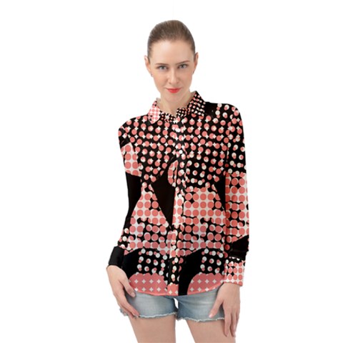 Abstrait Effet Formes Noir/rose Long Sleeve Chiffon Shirt by kcreatif