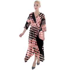 Abstrait Effet Formes Noir/rose Quarter Sleeve Wrap Front Maxi Dress by kcreatif