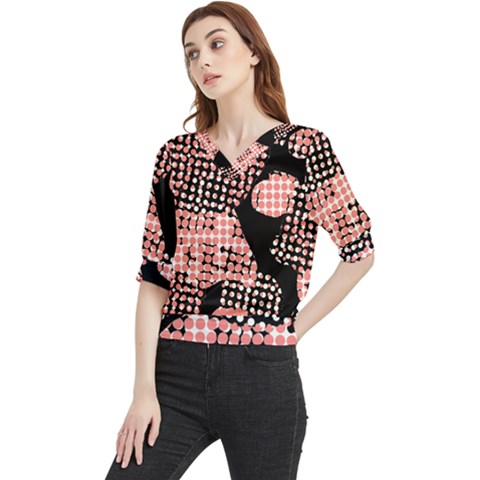 Abstrait Effet Formes Noir/rose Quarter Sleeve Blouse by kcreatif