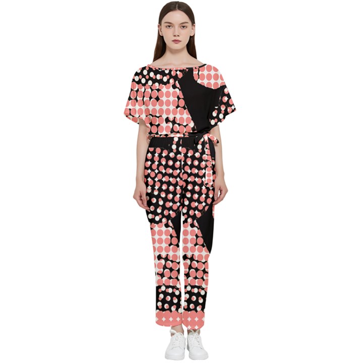 Abstrait Effet Formes Noir/Rose Batwing Lightweight Chiffon Jumpsuit