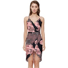 Abstrait Effet Formes Noir/rose Wrap Frill Dress