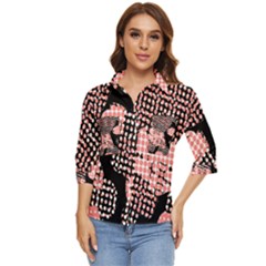 Abstrait Effet Formes Noir/rose Women s Quarter Sleeve Pocket Shirt