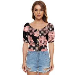 Abstrait Effet Formes Noir/rose Button Up Blouse