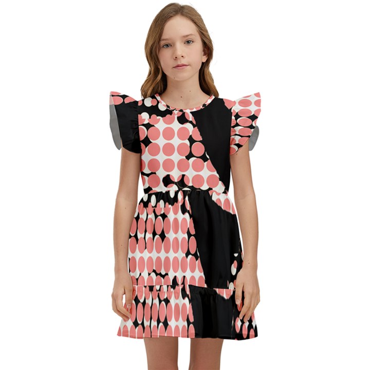 Abstrait Effet Formes Noir/Rose Kids  Winged Sleeve Dress