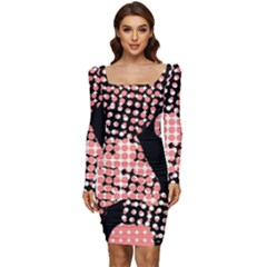 Abstrait Effet Formes Noir/rose Women Long Sleeve Ruched Stretch Jersey Dress