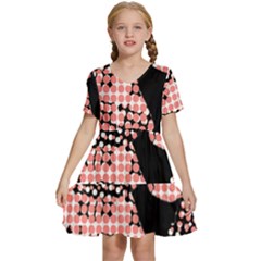 Abstrait Effet Formes Noir/rose Kids  Short Sleeve Tiered Mini Dress