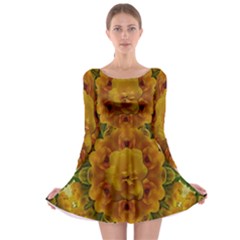 Tropical Spring Rose Flowers In A Good Mood Decorative Long Sleeve Skater Dress by pepitasart