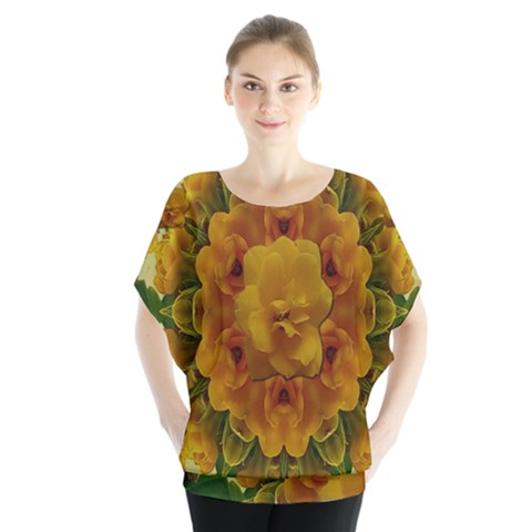 Tropical Spring Rose Flowers In A Good Mood Decorative Batwing Chiffon Blouse by pepitasart