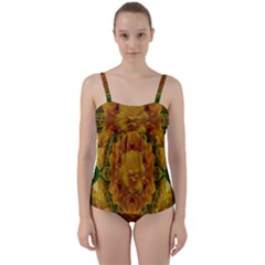 Tropical Spring Rose Flowers In A Good Mood Decorative Twist Front Tankini Set by pepitasart