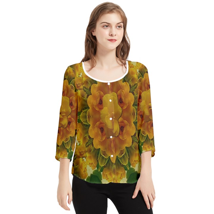 Tropical Spring Rose Flowers In A Good Mood Decorative Chiffon Quarter Sleeve Blouse