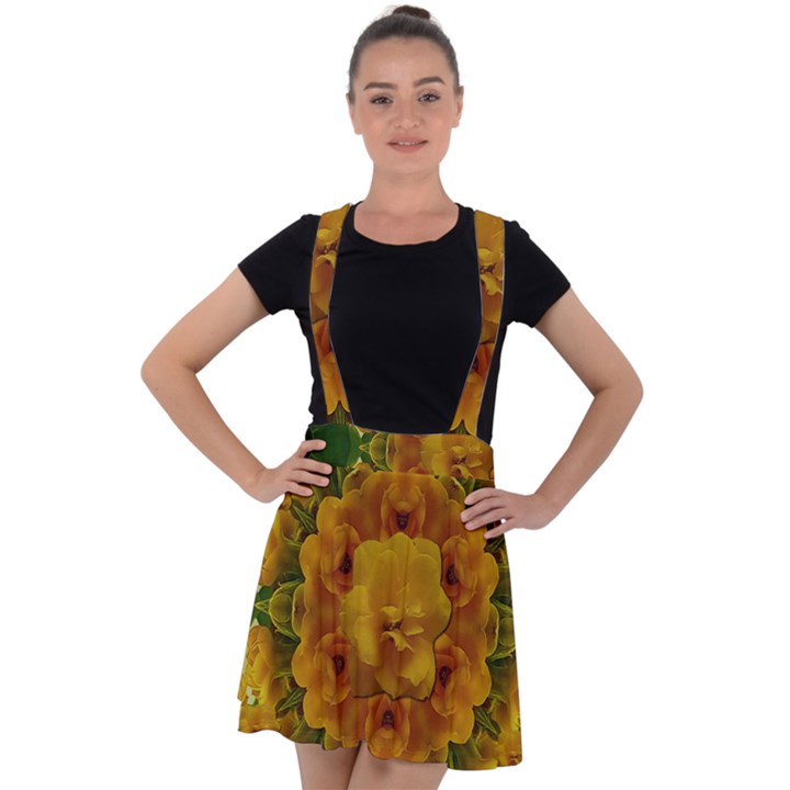 Tropical Spring Rose Flowers In A Good Mood Decorative Velvet Suspender Skater Skirt