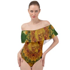 Tropical Spring Rose Flowers In A Good Mood Decorative Off Shoulder Velour Bodysuit  by pepitasart