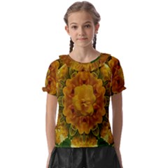 Tropical Spring Rose Flowers In A Good Mood Decorative Kids  Frill Chiffon Blouse by pepitasart