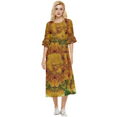 Tropical Spring Rose Flowers In A Good Mood Decorative Double Cuff Midi Dress by pepitasart