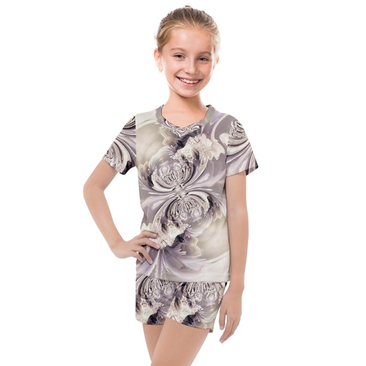 Fractal Feathers Kids  Mesh Tee and Shorts Set