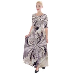 Fractal Feathers Half Sleeves Maxi Dress by MRNStudios