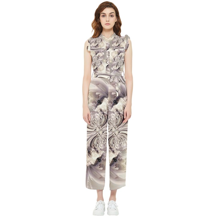 Fractal Feathers Women s Frill Top Chiffon Jumpsuit