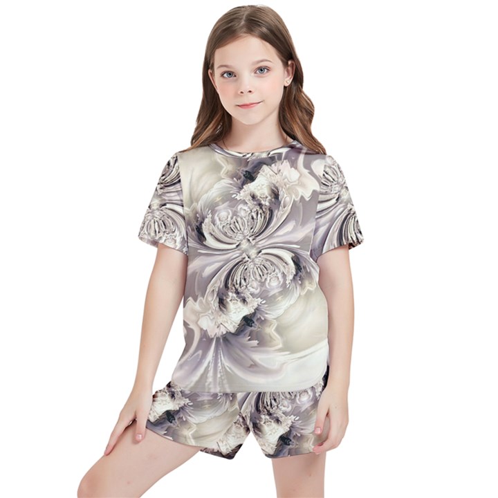 Fractal Feathers Kids  Tee and Sports Shorts Set