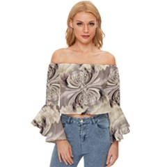 Fractal Feathers Off Shoulder Flutter Bell Sleeve Top by MRNStudios