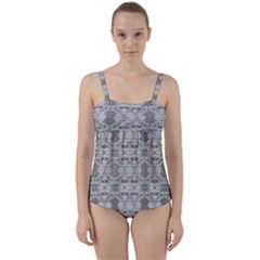 Nature Collage Seamless Pattern Twist Front Tankini Set