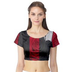 Roses Rouge Fleurs Short Sleeve Crop Top by kcreatif