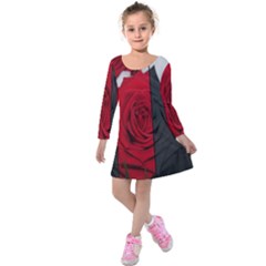 Roses Rouge Fleurs Kids  Long Sleeve Velvet Dress by kcreatif