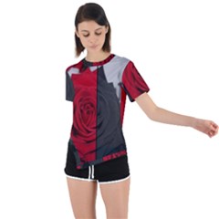 Roses Rouge Fleurs Asymmetrical Short Sleeve Sports Tee by kcreatif