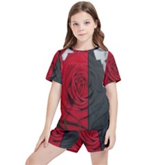 Roses Rouge Fleurs Kids  Tee And Sports Shorts Set by kcreatif