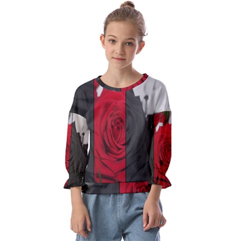 Roses Rouge Fleurs Kids  Cuff Sleeve Top by kcreatif